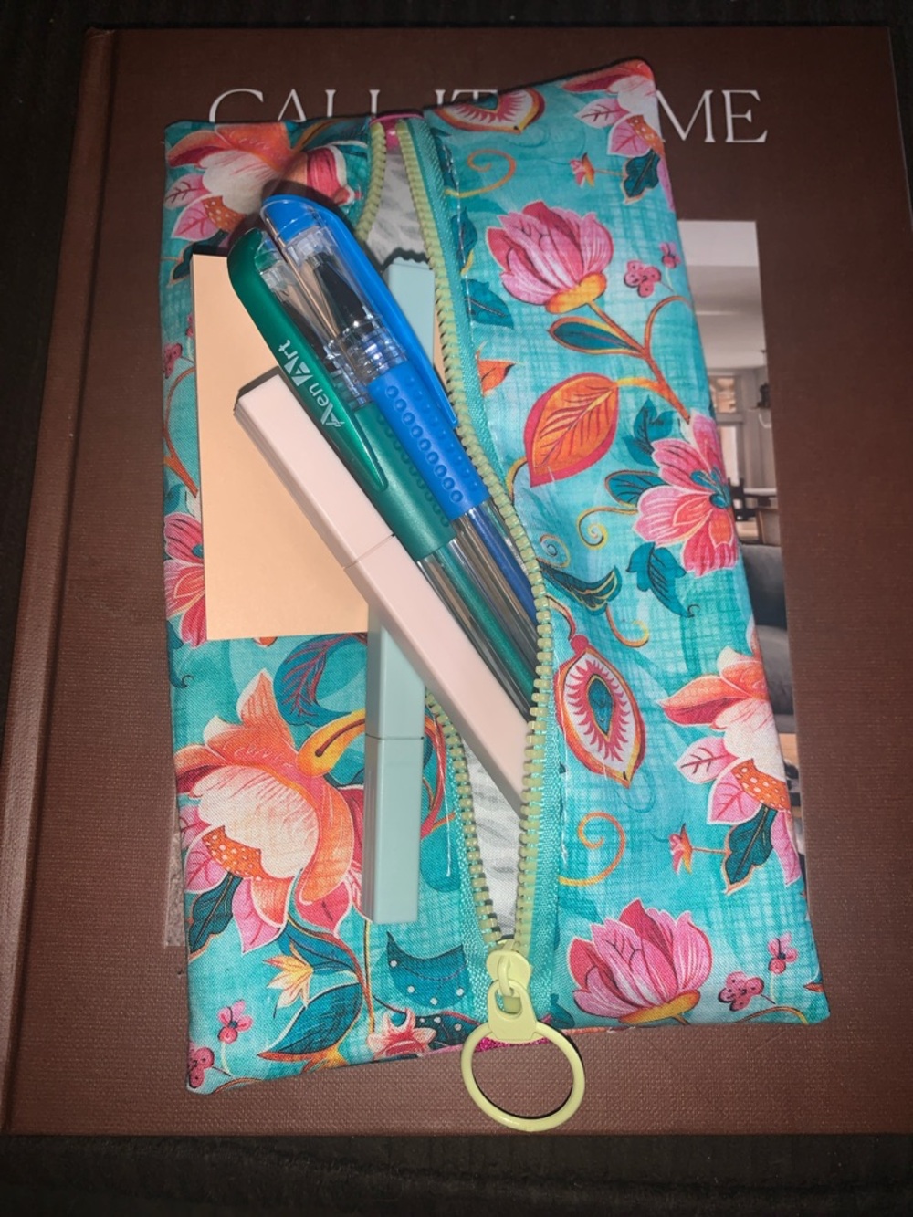 Floral Zip Pencil Case - Turquoise